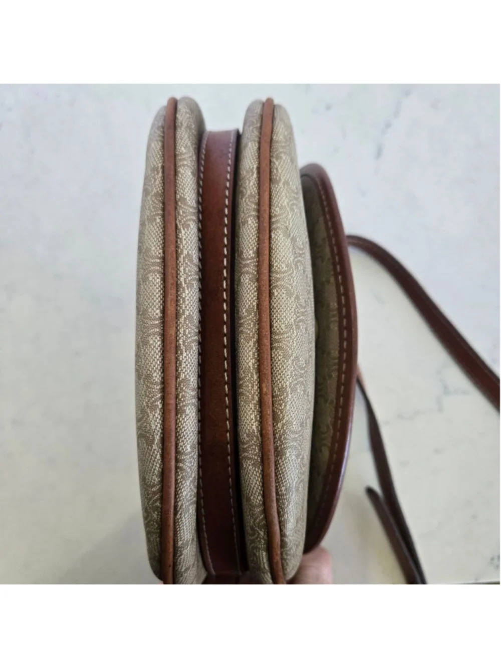 Vintage Celine Macadam Crossbody Bag | Tan Monogram Leather Trim